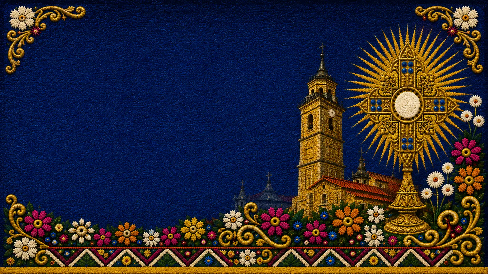 Corpus Christi en Los Navalmorales · altar, custodia, torre, flores y alfombras de serrín