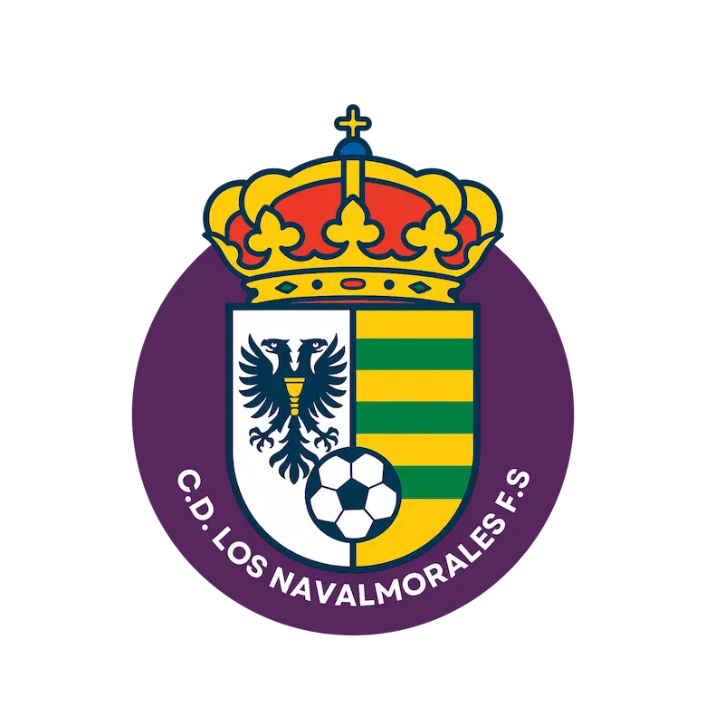 Escudo oficial del C.D. Los Navalmorales F.S. sobre fondo morado