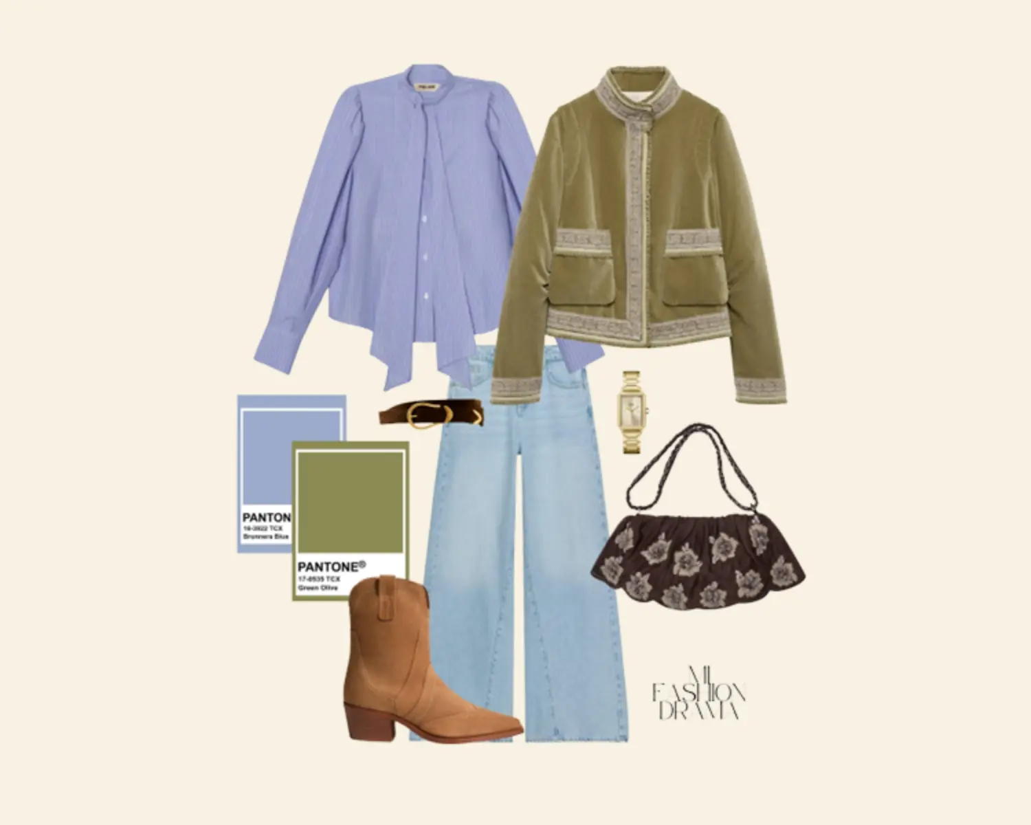 Moodboard de estilismo creado por @mifashiondrama con prendas icónicas para elevar un look básico